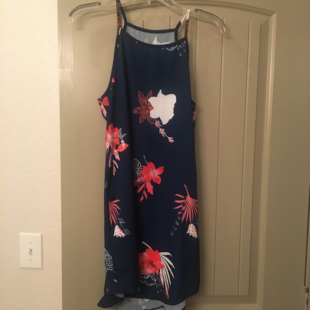 Navy Blue Hawaiian Flower Dresa